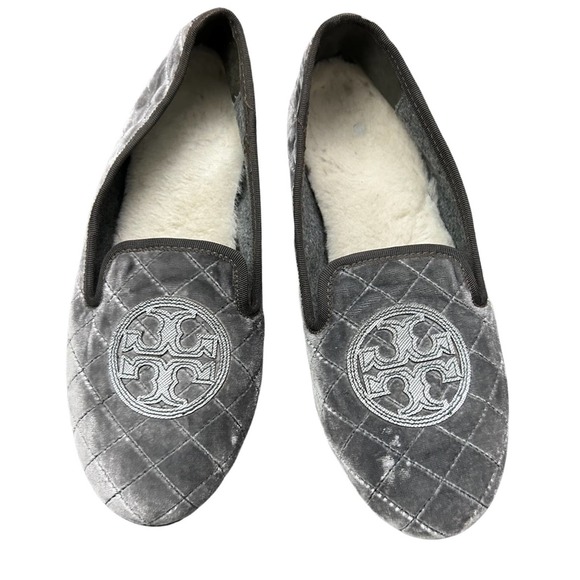 TORY BURCH BILLY QUILTED VELVET LOGO SHEARLING LINED LOAFERS FLATS SIZE 8 * - Picture 5 of 5